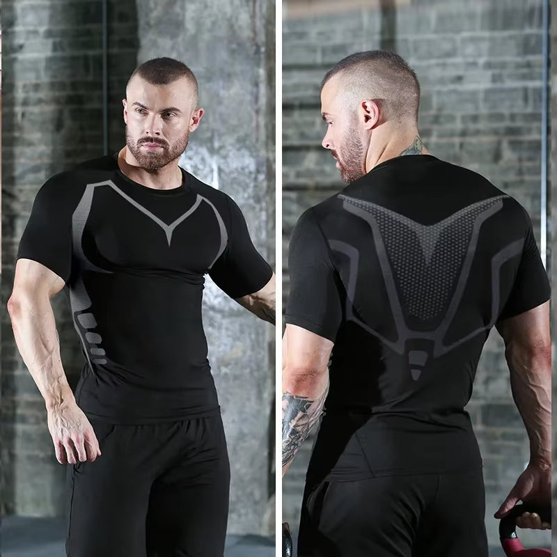 Men'S Running Compression Tshirts Quick Dry Soccer Jersey Fitness Tight Sportswear Gym Sport Short Sleeve Shirt Breathable