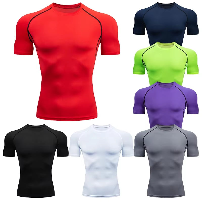 Men'S Running Compression Tshirts Quick Dry Soccer Jersey Fitness Tight Sportswear Gym Sport Short Sleeve Shirt Breathable