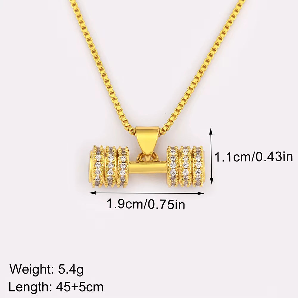 Fashion Crystal Barbell Dumbbell Pendant Necklace Fitness Weightlifting Necklace Women'S Gym Sports Copper Jewelry Gift