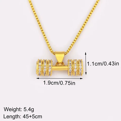 Fashion Crystal Barbell Dumbbell Pendant Necklace Fitness Weightlifting Necklace Women'S Gym Sports Copper Jewelry Gift