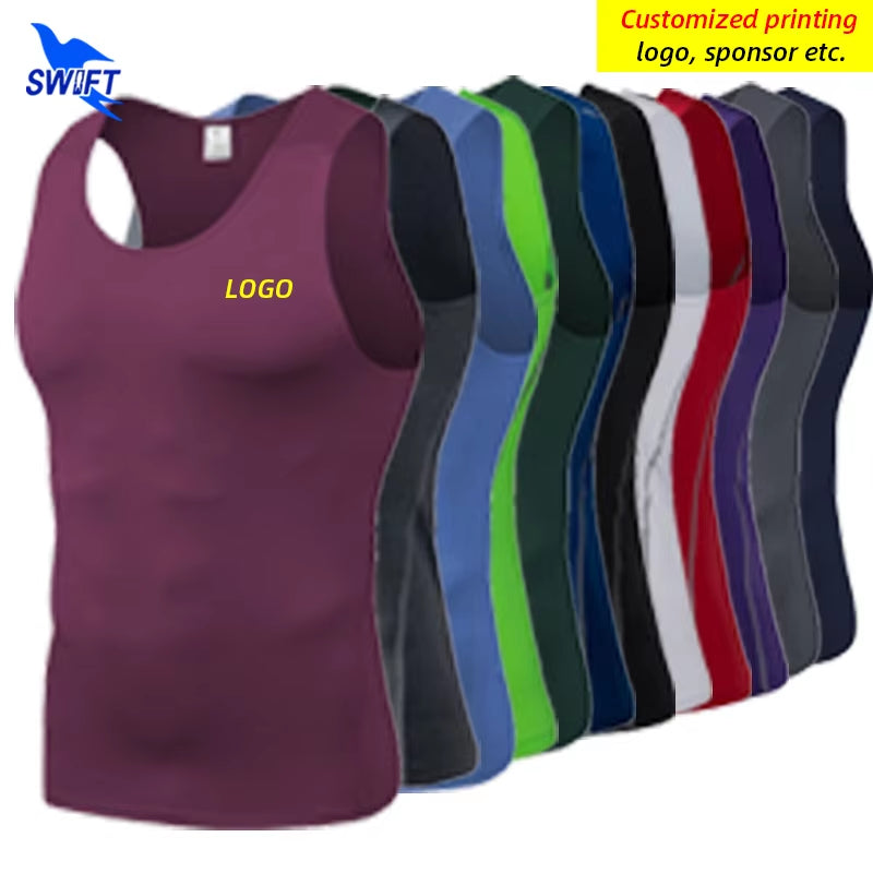 Quick Dry Compression Sleeveless Running Shirt Men Gym Fitness Tank Tops High Stretch Bodybuilding Vest Summer Clothes Customize